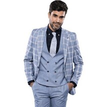 Men 3pc European Vested Suit WESSI by J.VALINTIN Extra Slim Fit JV30 blue plaid image 4