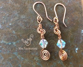 Handmade copper earrings: knot coils, spirals, and clear bicone crystals - £15.80 GBP