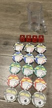 Las Vegas Set Of  15 Poker Chips + 4 Red Dice &amp; Clear Container W/Lid-Gaming! - £10.08 GBP