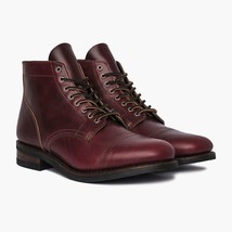 Men&#39;s Hand Made Maroon Color Cape Toe High Ankle Genuine Leather Boots US 7-16 - £125.33 GBP