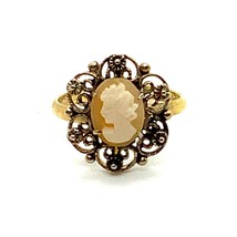 Vtg Signed Sterling Co. Vermeil Victorian Floral Ornate Lady Cameo Ring sz 7 3/4 - £35.52 GBP