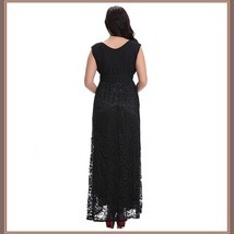 Long Plus Size Sleeveless Black Lined Lace Maxi W/ Ribbon Tied Empire Waist Gown image 4