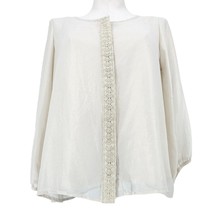 NY Collection Top Womens Small Cream Gold Shimmer 3/4 Sleeve Button Lace NWT - £14.81 GBP