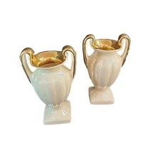 Vintage Pair Pioneer Pottery Vase Pearl Lustrous 22K Gold Trim Lustre  - $27.71