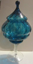 Empoli Italian Cased Glass Lidded Compote Jar Royal Blue - £208.83 GBP