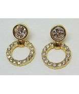 SWAROVSKI Door Knocker Earrings Crystal Gold Tone Round Swan Mark Signed - £37.95 GBP