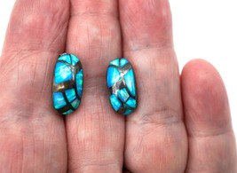 Vintage Sterling Silver &amp; Opal Pierced Earrings Bright &amp; Colorful - £39.81 GBP