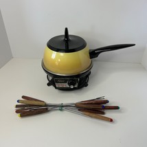 Vintage gold/yellow Oster Electric Fondue set with 10 skewers - $42.48