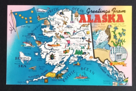 Greetings from Alaska AK Large Letter State Map Bird Tichnor UNP Postcard c1960s - $5.99