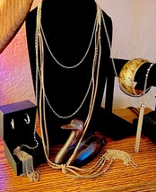 Vintage Gold Tone and Leather Lariat Type Layered Jewelry Set - £19.77 GBP