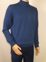 Men's Sweater Knit By BRANGO Turkey Mock Neck Cotton Blend 21050 Sax Blue image 4
