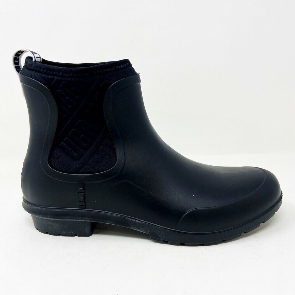 UGG Chevonne Black Waterproof Chelsea Womens Rubber Sheepskin Rain Boots - $42.95