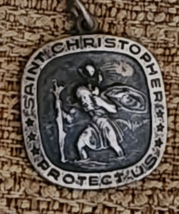 Vintage 1981 Saint Christopher Protect us Square shape pendant Sterling Anson - £19.33 GBP