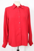 Vtg Yves St Clair M Red Sanded Silk Button-Front Long Sleeve Top Shirt - £20.16 GBP