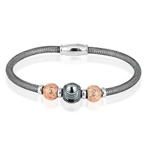 Sterling Silver  Black Mesh with D-C Beads Magnetic Lock Bracelet - £130.93 GBP
