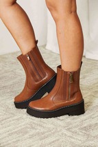 Forever Link Side Zip Platform Chunky Thick Sole Chestnut Brown Moto Boo... - $50.00