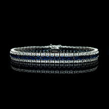 15.Ct Simulated  Blue Sapphire Tennis Bracelet Gold Plated 925 Silver - £122.60 GBP