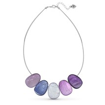 Tropical Beach Chic Purple and Gray Capiz Shell Rough Ovals Wire Choker Necklace - £15.81 GBP