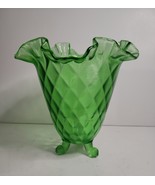 Fenton Springtime Diamond Optic 3 Footed Green Vase - $45.00