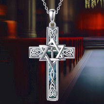 Elegant Sterling Silver Turquoise Cross Necklace Unique Crucifix Jewelry Gift - $115.00