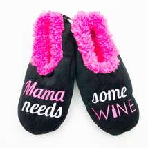 Snoozies Women&#39;s Mama Needs Some Wine Non Skid Soles Small 5/6 Black - £10.31 GBP