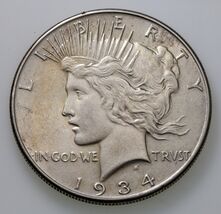 1934 $1 Silver Peace Dollar in AU Condition, Excellent Eye Appeal, Stron... - $107.80