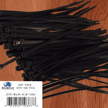 100 7&quot; Cable Ties 180mm Long 4.8mm Wide BLACK 50lb Strong Industrial Wire Ziptie - £11.00 GBP