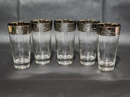 Vintage 6&quot; Iced Tea Beverage Glass - SILVER RIM &amp; LINK Set Of 5 - Unknow... - $26.38