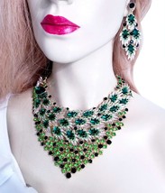 Peacock Feather Necklace, Green Statement Necklace, Necklace Earring Set, Large  - £67.29 GBP