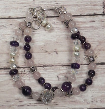 Amethyst Rose Quartz Pearl Crystal Beaded Bracelet Handmade Two Strand New - $39.59