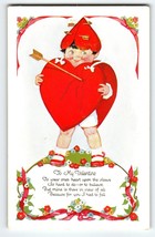 Valentine Postcard Child In Broken Heart Costume Arrow Hat Embossed Vintage - £8.55 GBP