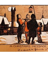 Christmas Victorian Style Card Caroling Moon Streetlight Embossed 1910s ... - $24.99