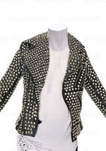 New Women Punk Unique Rock Stylish Silver Studded Fashion Leather Jacket - £276.57 GBP