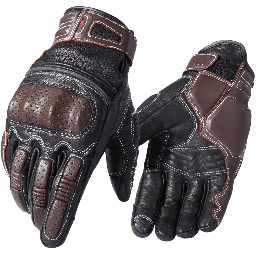 Leather Vintage Motorcycle Full Finger Gloves Guard Protection Touchscreen Motor - £198.55 GBP