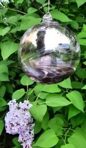 Hanging Glass Ball 4&quot; Diameter Purple AB &amp; White Swirls Gazing Ball (1) #14 - £13.91 GBP