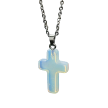 Natural Stone Cross Gemstone Pendant Quartz Crystal Necklace - New - Opal - £11.93 GBP
