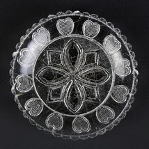 Lacy Flint Glass 12 Heart Cup Plate Lee Rose 459o, Antique c1840 Sandwic... - $20.00