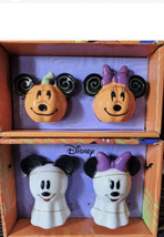 Disney Mickey Minnie Ghost &amp; Pumpkin Salt Pepper Shakers Lot Of 2 Halloween - $49.99