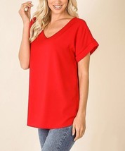 Zenana Ruby V-Neck Rolled-Sleeve Top Ruby Size Small NWOT - £15.40 GBP