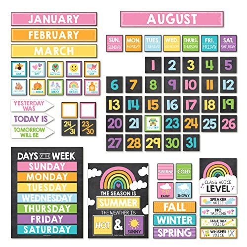 Colorful Pastel Chalk Classroom Calendar | Bulletin Board | Classroom Su... - $21.99