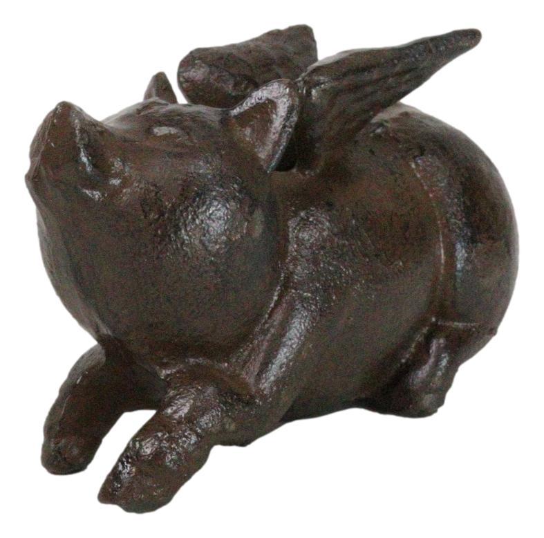 Cast Iron Whimsical Flying Winged Angel Pig Decorative Sculpture Paperwe... - $19.99