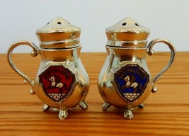 Vtg New Orleans silver tone metal coffee pot shape figural salt &amp; pepper shakers - £9.61 GBP