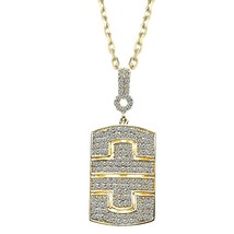 Dog Tag Pendant 1.10 CT Micro Pave Diamond 14k Yellow Gold 16&quot; Chain - $3,661.98