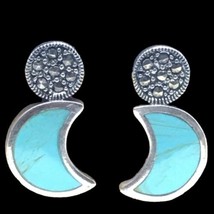 sterling silver marcasite turquoise earrings - £47.97 GBP