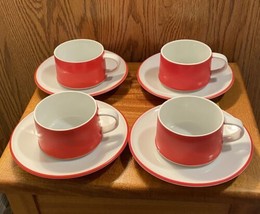 Set of 4 Vintage 1970&#39;s Contempo Frost Red/White Cups &amp; Saucers Sets - £18.87 GBP
