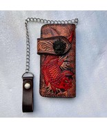 Mens leather Wallet, Fish Carved Leather Wallet, Handmade Long Biker wal... - £39.08 GBP