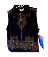 Black Mountain Women&#39;s Sweater Vest 100% Acrylic Floral Collared Full Zi... - $815.65 MXN
