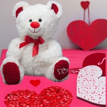 Teddy Bear Stuffed Animal Soft Plush Toy Corduroy Hearts Plushie Gift White 11” - £15.62 GBP