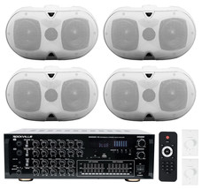 Rockville Amp+(4) White Dual 4&quot; Speakers+Wall Controls For Restaurant/Ba... - $529.99