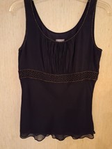 Beautiful Ann Taylor Size 6 Black w/ Bead trim lined SILK Blouse Top - £10.10 GBP